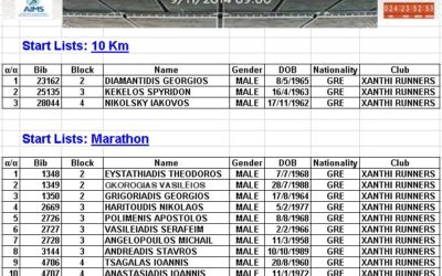 Start Lists των Xanthi Runners στον 32ο Κλασικό Μαραθώνιο Αθηνών